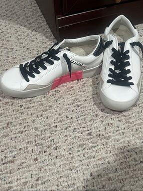 Shushop White Sneakers with Black Accents and Pink Detail